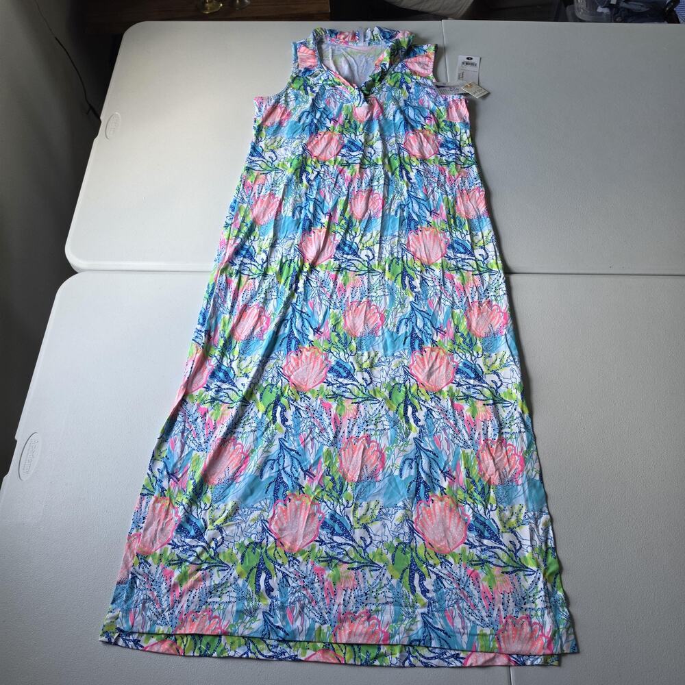 Lulu B Dress Womens Large Multicolor Floral UPF 50 Maxi Sundress Tropical Beach